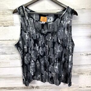 Ruby Rd Womens‎ Silver/Black Sequined A Line Tank Top Shirt Size PXL